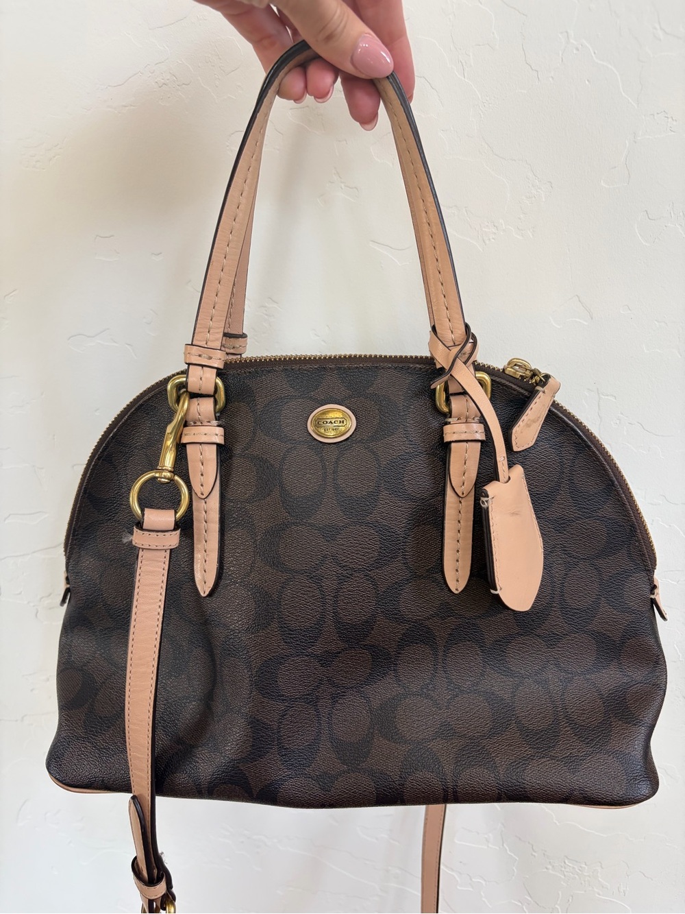 Coach Signature Brown and Tan Satchel Handbag